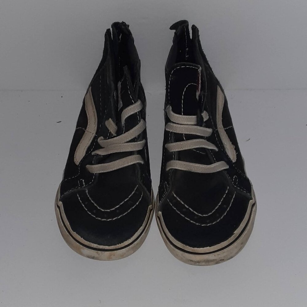 Little boys shoes size 8.5 black high tops Van off the Wall zipper elastic laces